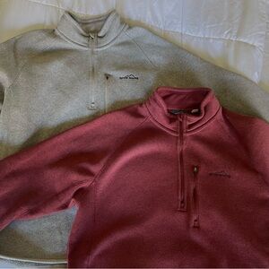 2 Eddie Bauer Fleece Quarter-Zip Sweatshirts Gray & Red